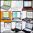 Cartoon style ai generated image of laptops and with lists on their screens