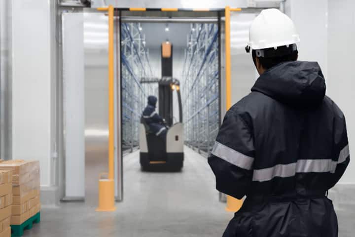 Two people working in cold storage facility