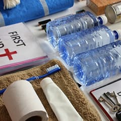 Items in a disaster preparedness kit.