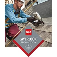 Contractor installing shingles with GAF LayerLock technology, the roofing industry