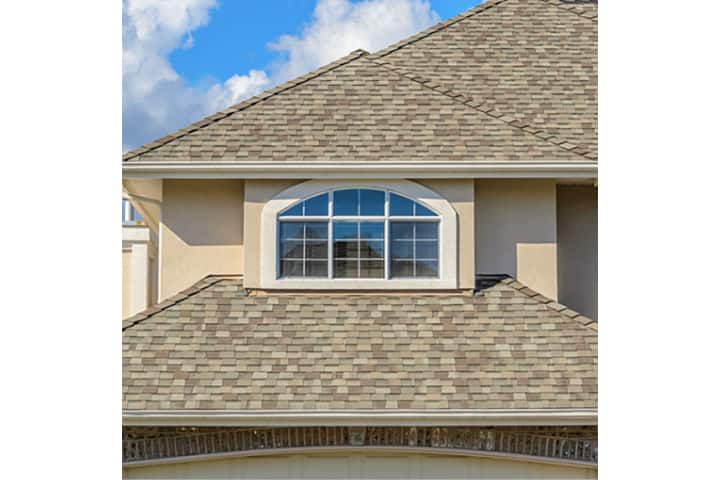 closeup of a roof with GAF shingles