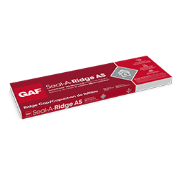 Package of GAF Seal‑A‑Ridge® AS SBS‑Modified IR ridge cap shingles.