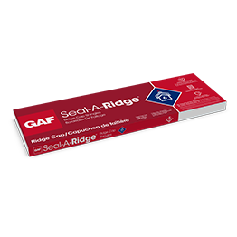 Package of GAF Seal‑A‑Ridge ridge cap roof shingles, offering the StainGuard Plus limited warranty.