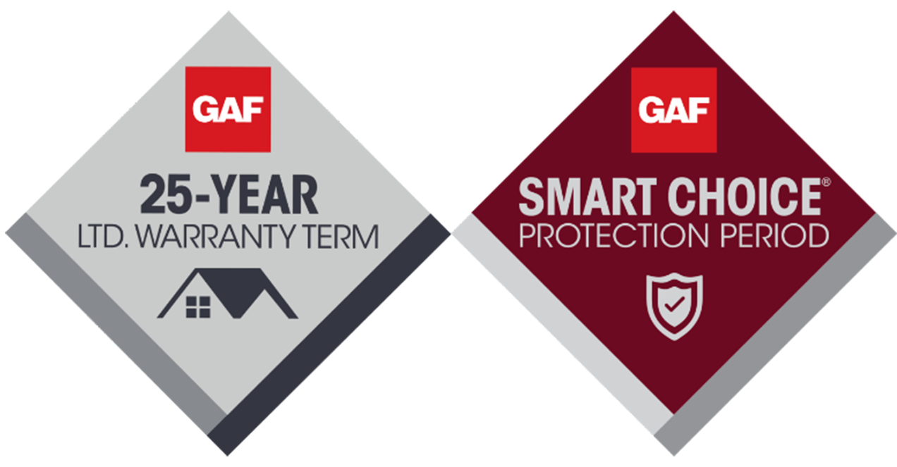 GAF Royal Sovereign shingles come with a 25 year limited warranty and Smart Choice protection.
